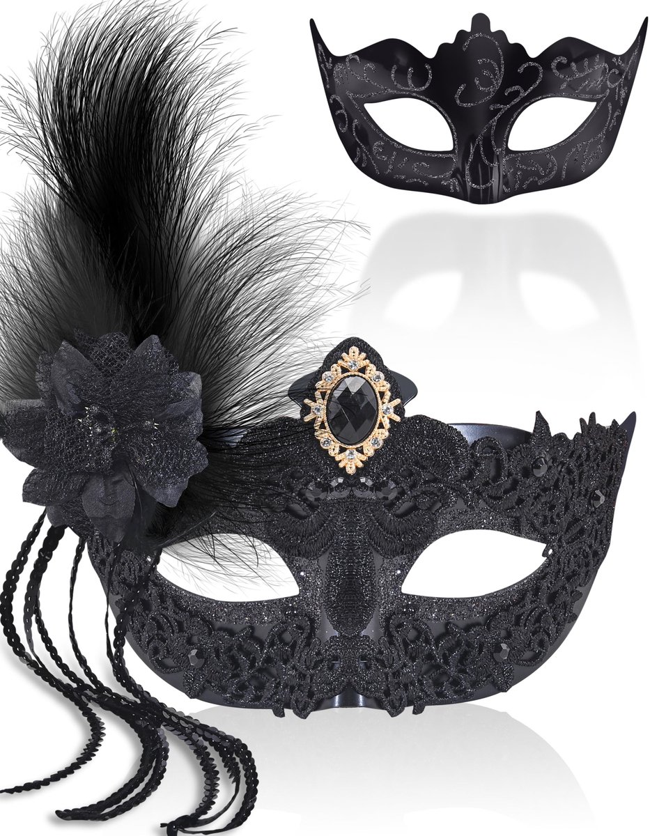 Omgoods - Venetiaans Masker Set van 2 - Feestmaskers voor Carnaval en Verkleedpartijen