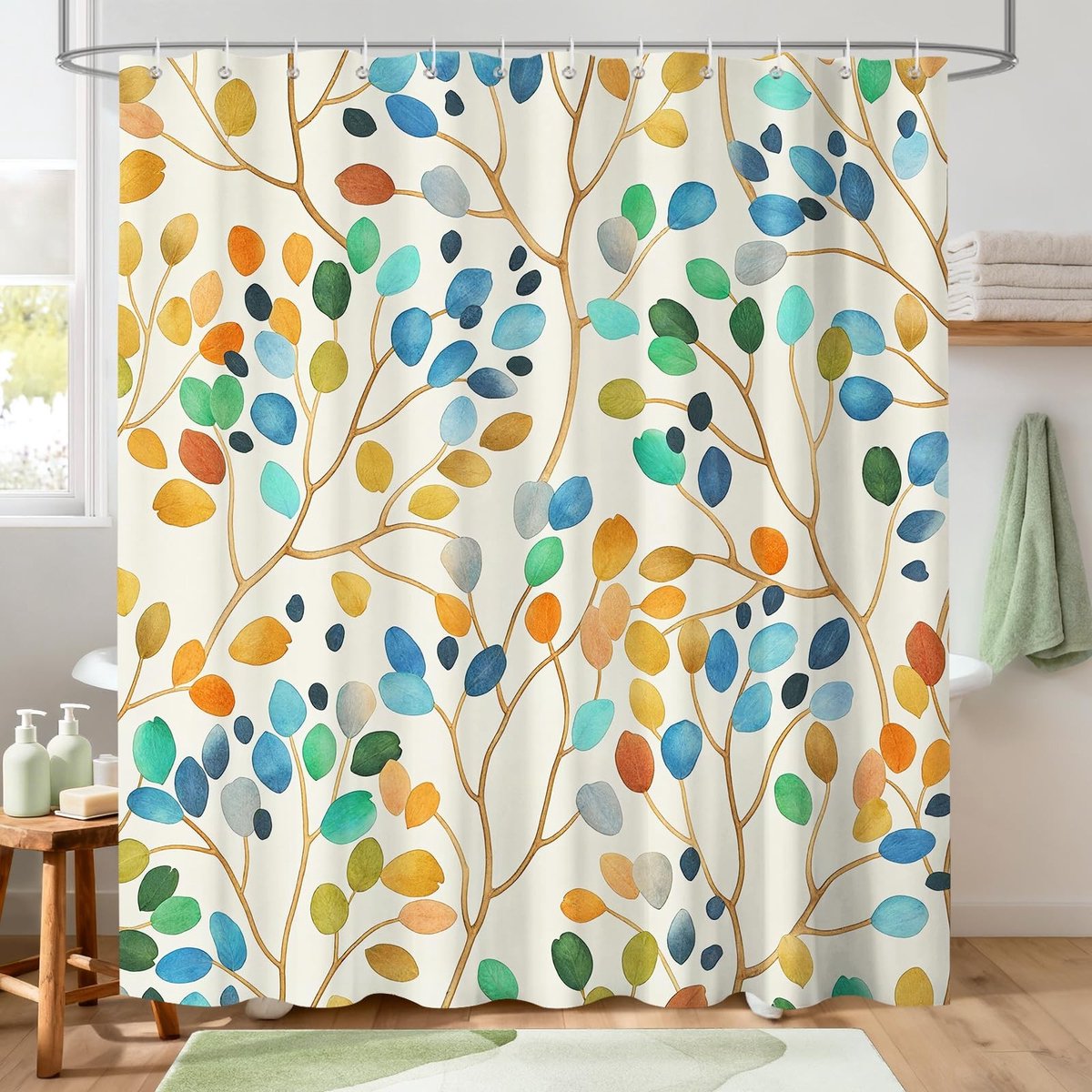 Omgoods - Multicolor Bladeren Douchegordijn 180 x 180 cm