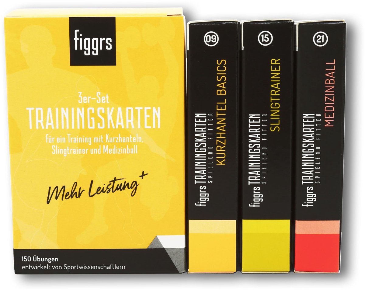 Omgoods - figgrs Set van 3 Trainingskaarten - 150 Fitnessoefeningen voor Krachttraining