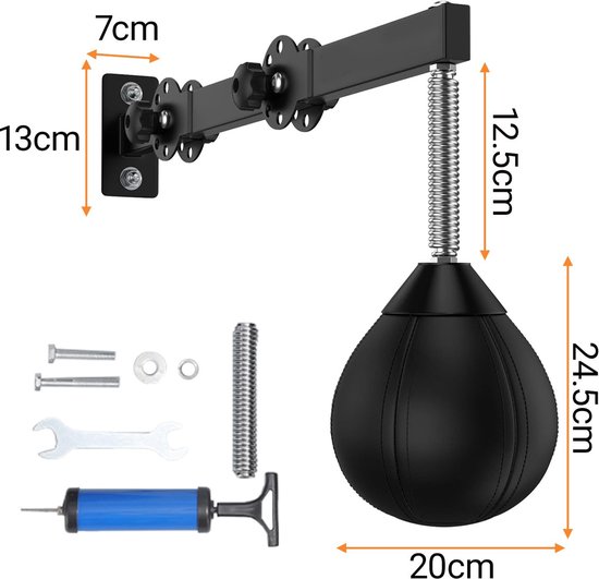Boksbal Hangend - Speedball Boksen - Reflexen Trainen - Snelle Rebound - 20 x 20 x 24.5 cm - Zwart — afbeelding 4