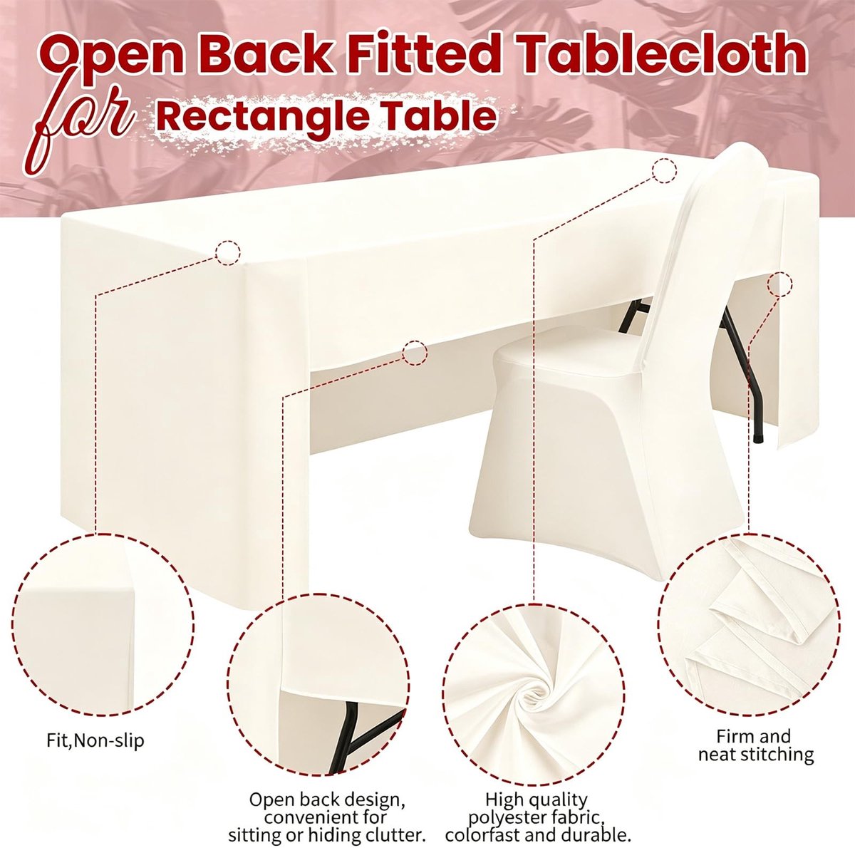 Omgoods - Ivory Tafelkleed Rechthoekig voor 6ft Tafel - Wasbaar Polyester, Perfect voor Feesten en Bruiloften