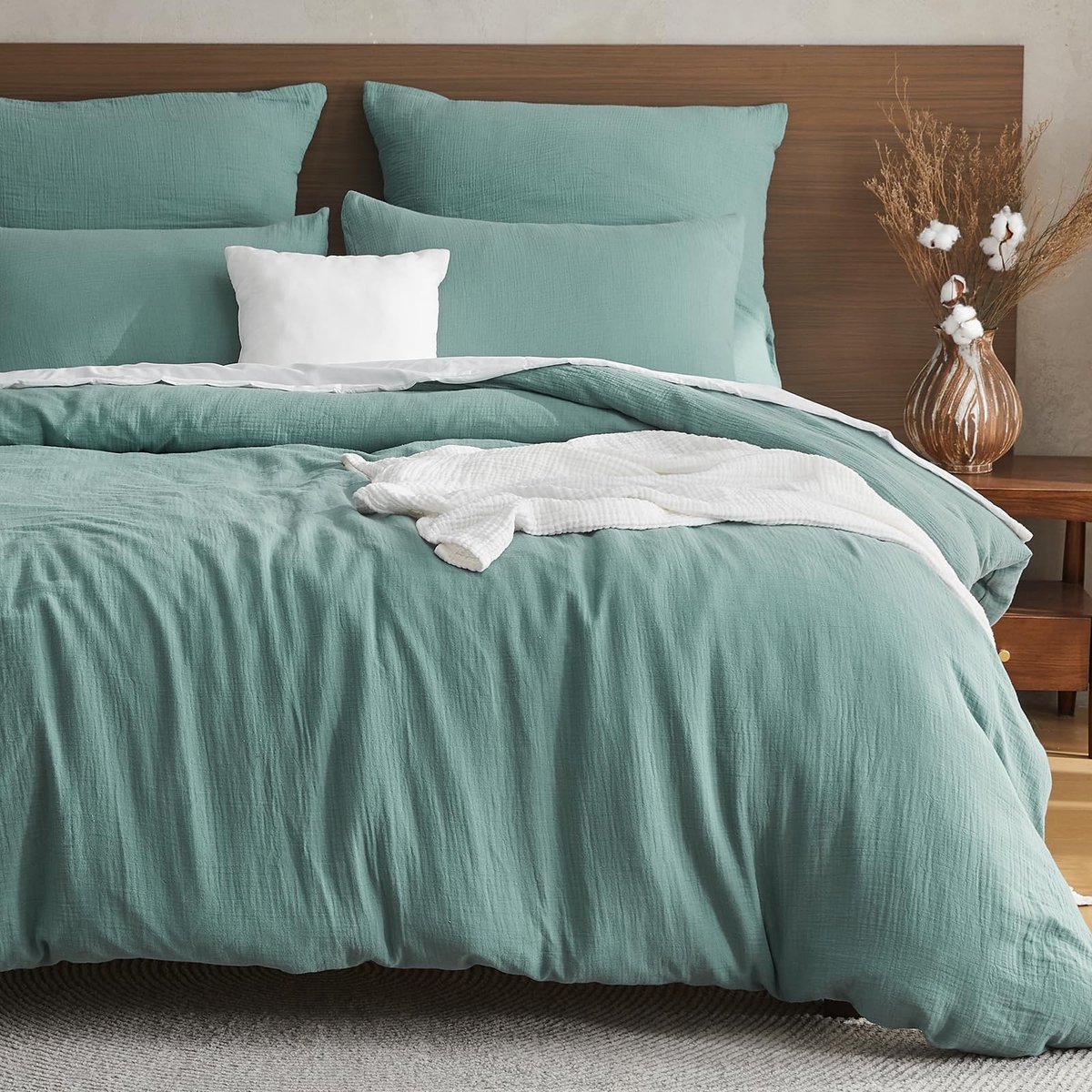 Omgoods - Muslin Dekbedovertrekset 61 x 220 cm van 100% Katoen met 1 Kussensloop in Groen