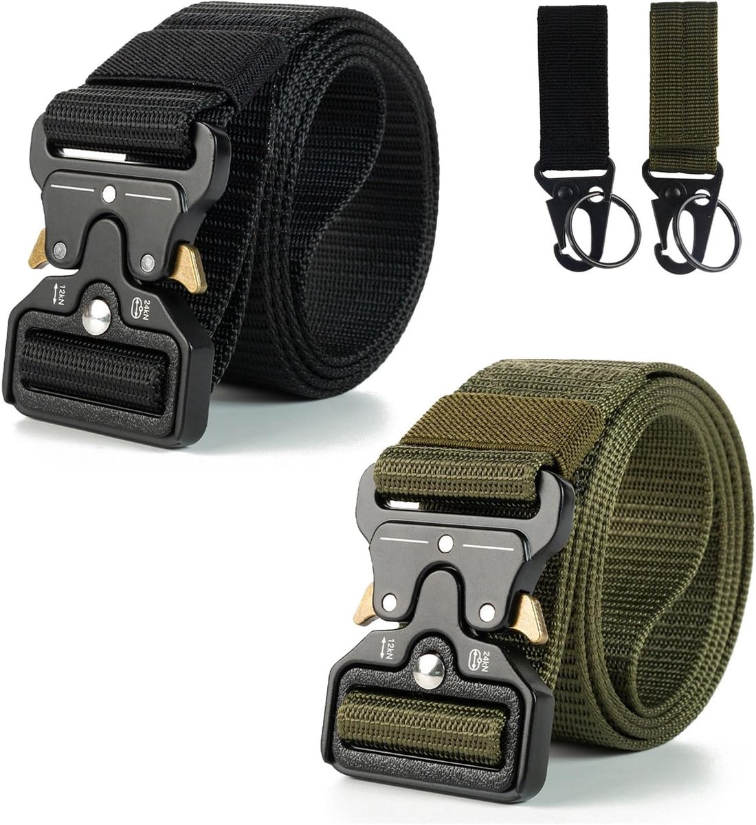 Tactische riem voor heren, 2 stuks, nylon riem met snelsluiting, 3,8 cm snelsluiting, elastische canvas militaire riem voor werk, wandelen, sport, gewoon dagelijks casual gebruik