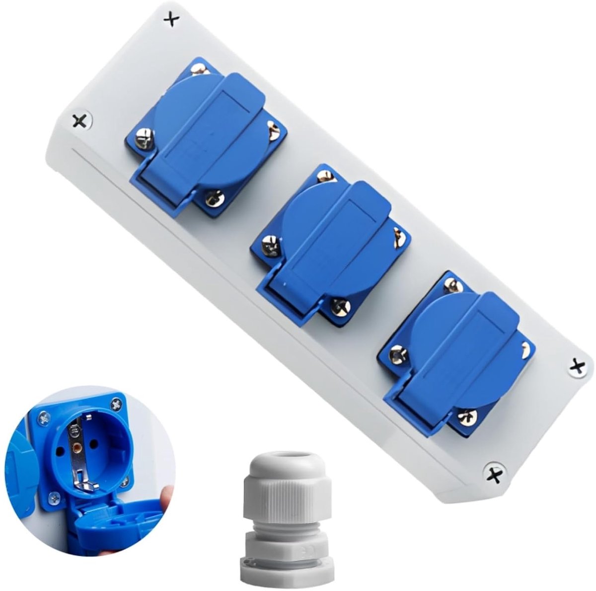 16 A, bouwstroomverdeler, wandverdeler, stekkerverdeler, 3 x Schuko 230 V, stroomverdeler voor buiten, waterdicht IP54, voor binnen en buiten, opbouwstopcontact, 3-voudige verdeelkast