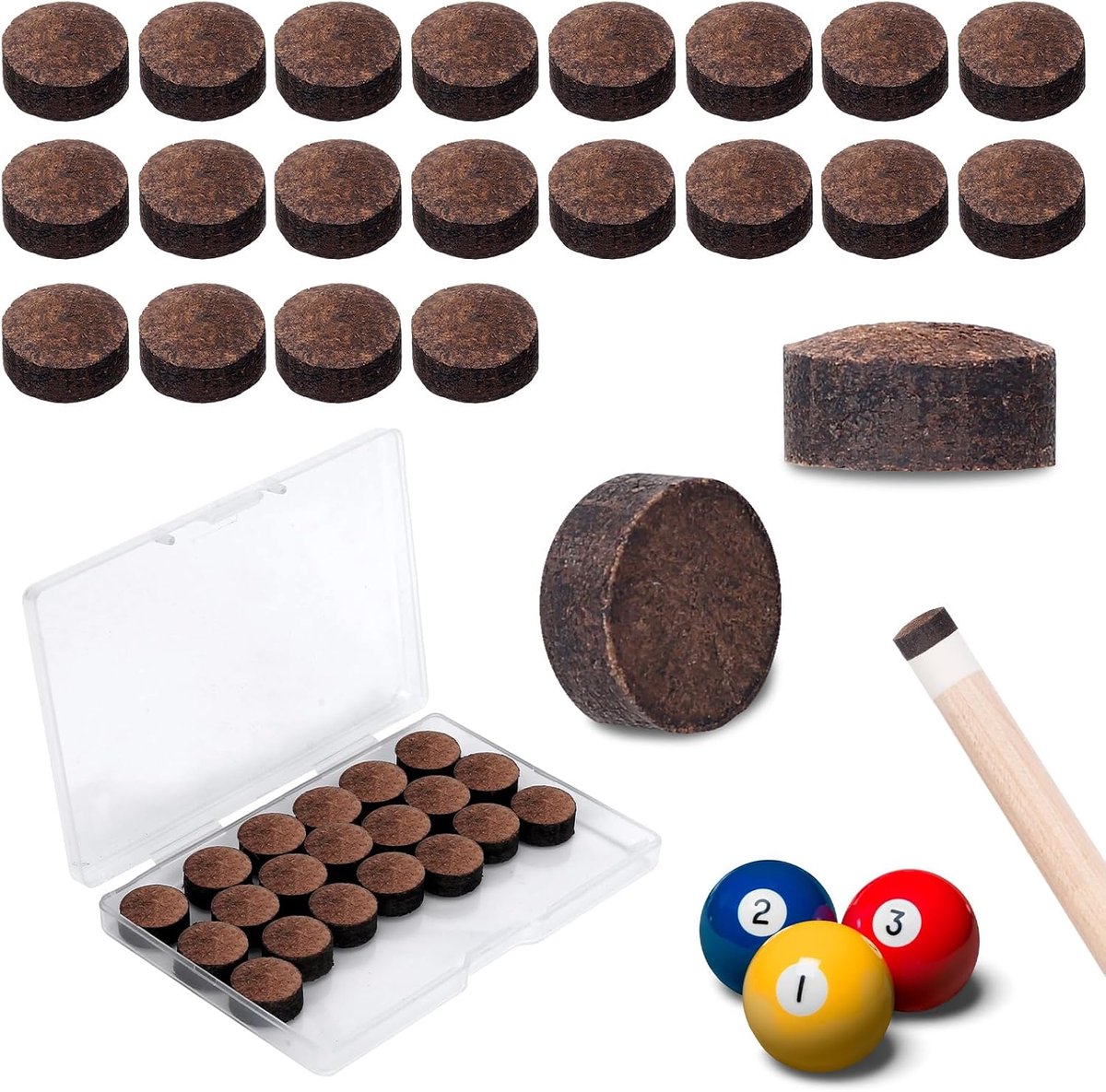 Lens 20 stuks biljartkeu-punten, 13 mm zwembadkeu-punten, vervangingsset, reservepunten, accessoireset voor biljartstokken, snooker, poolkeus
