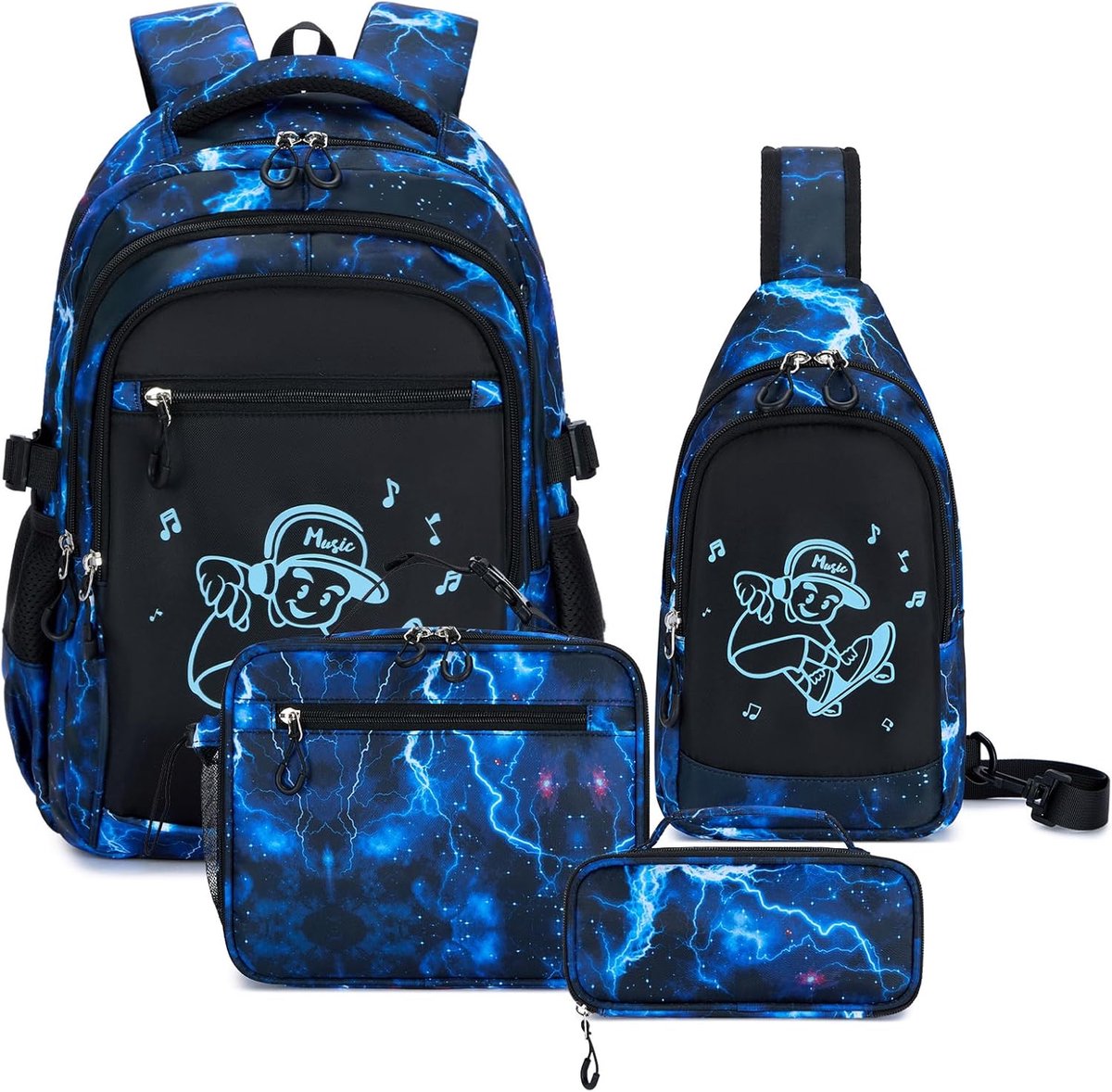 Schoolrugzak voor jongens, Blauw - skateboarder, Large, Stijl en comfort