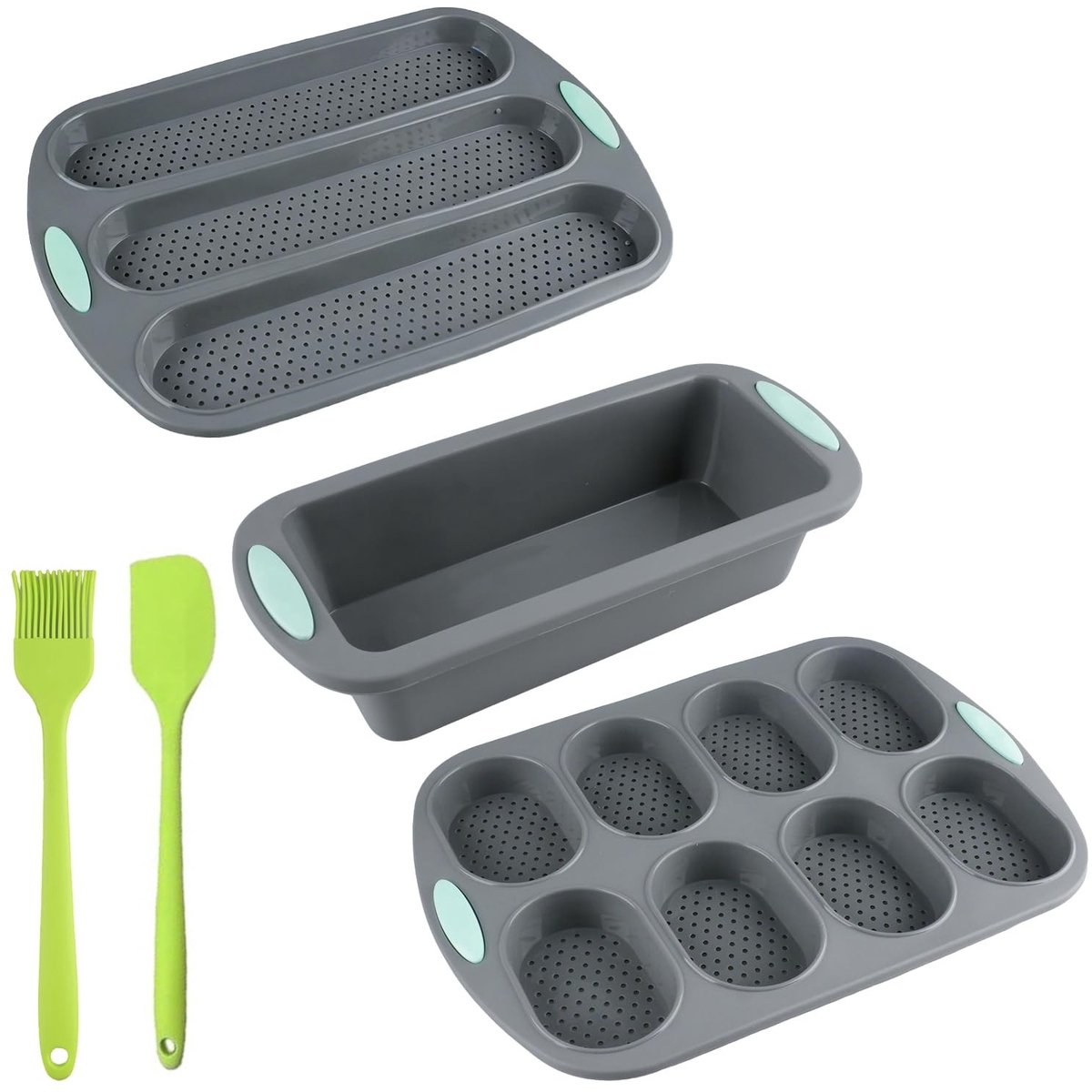 Omgoods - 3-delige Siliconen Baguette Bakvorm Set met Deegschraper en Bakkwast