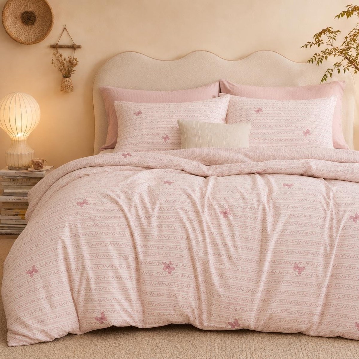 Omgoods - Beddenset met Roze Bloemen en Strikken voor Meisjes
