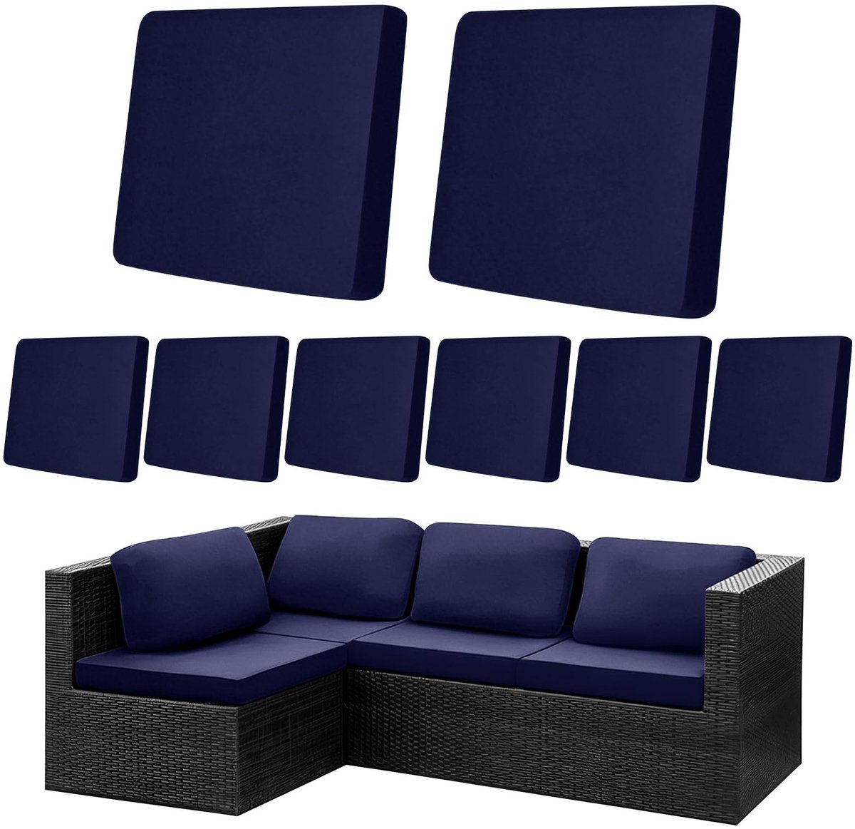 Omgoods - Set van 8 Rekbare Meubelhoezen voor Buiten in Marineblauw