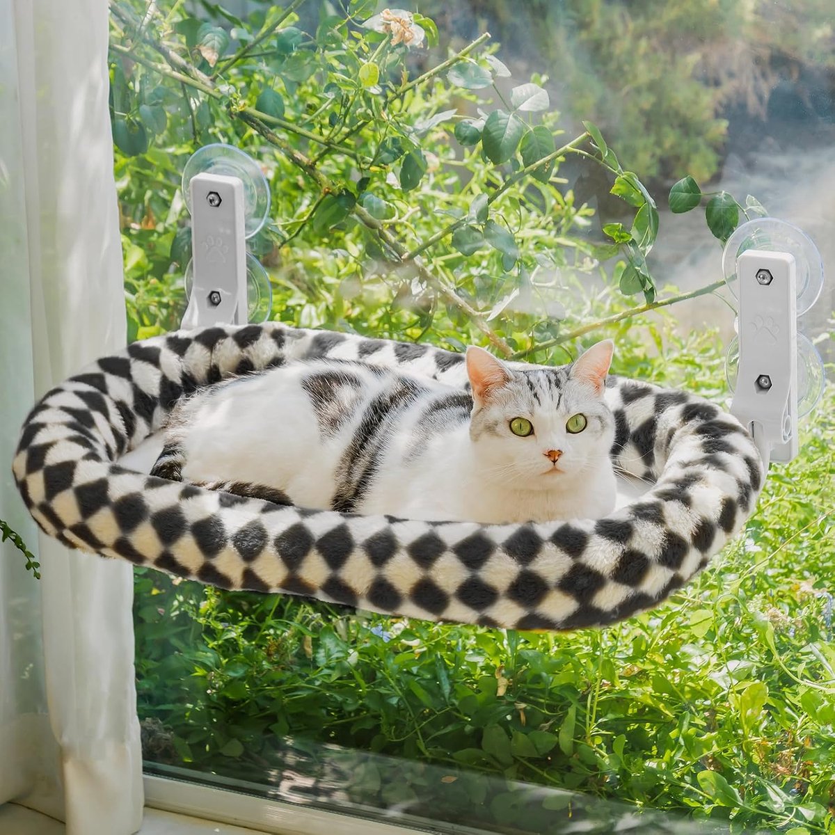 kattenhangmat opvouwbare hangmat kat raam wasbare stabiel houd 18kg (Schaakbord, M)