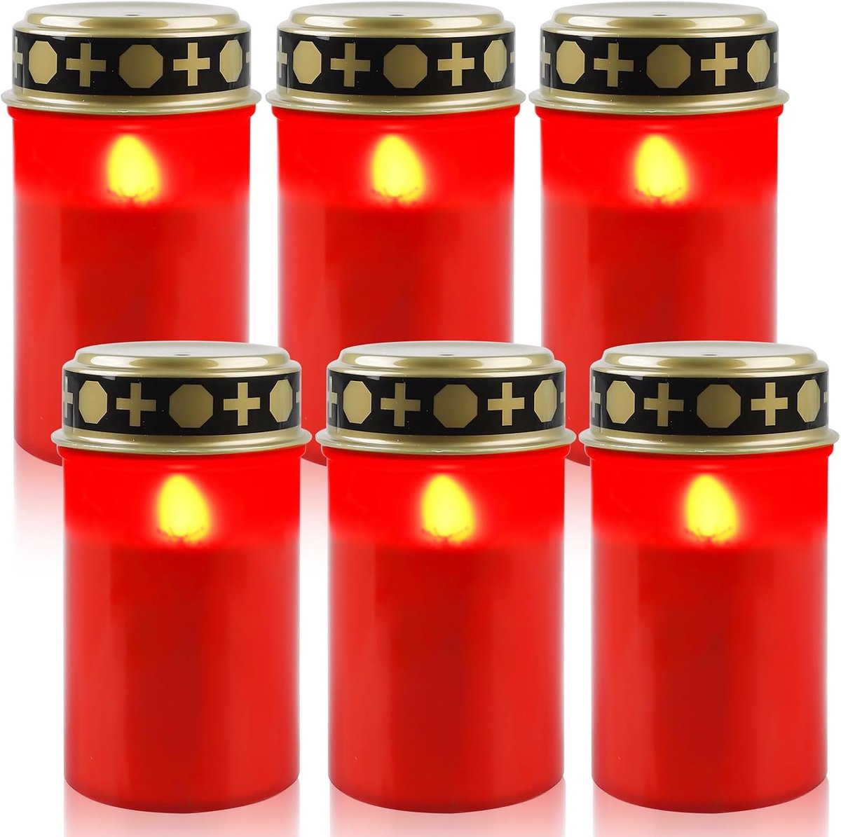 6 stuks led-grafkaarsen, 7 x 12,3 cm, waterdichte led-graflichten, led-graflicht, begraafplaatskaars, graflamp, werkt op batterijen (niet inbegrepen), led-graflichten voor buiten (rood)