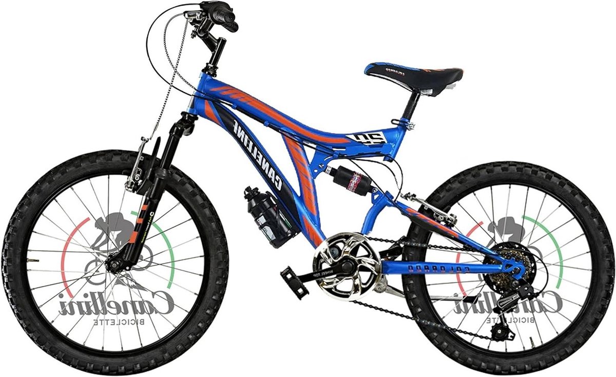 Kinderfiets MTB Mountainbike Kinder Buiten Spelen Full Suspension 20 inch Blauw Oranje
