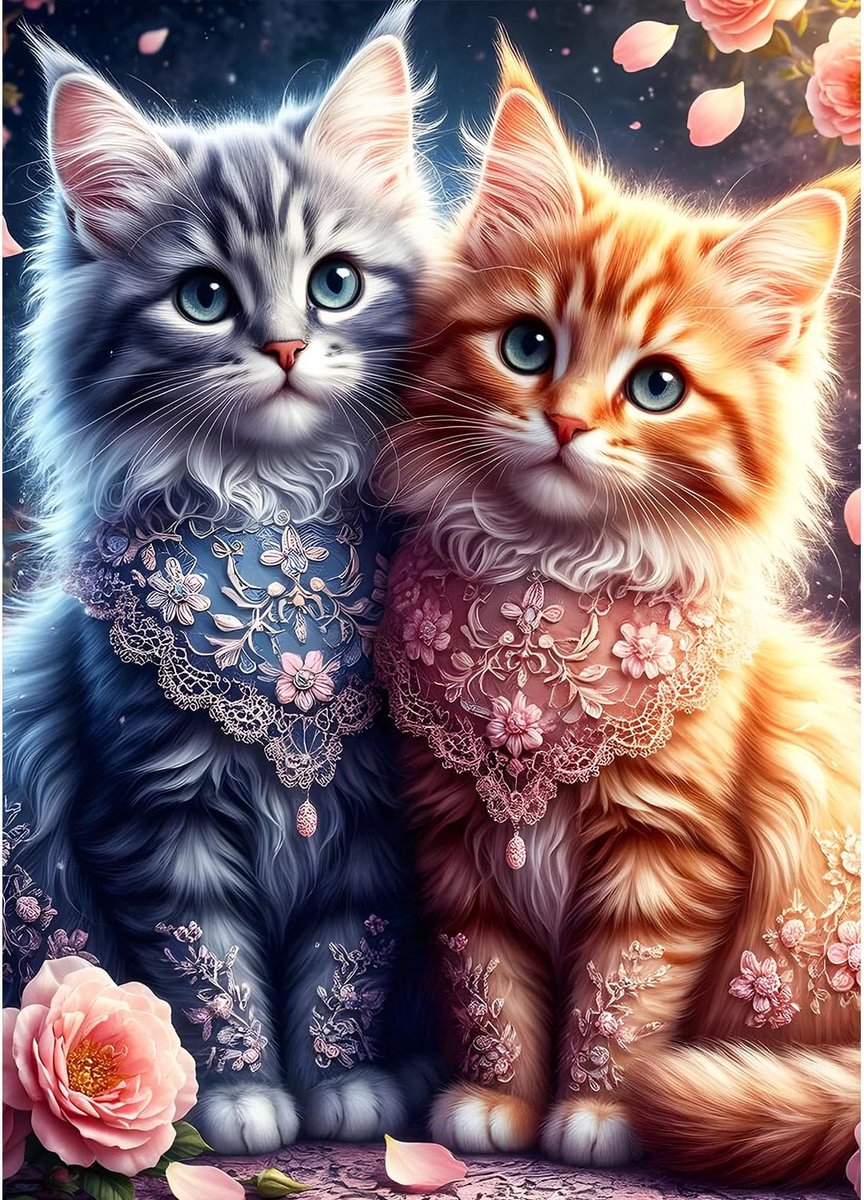 5D diamantschilderset met twee katjes voor volwassenen, Aristocratische kat, diamantkunstkits, complete doe-het-zelf liefhebbende diamantborduurset, perfect voor ontspanning en decoratie, 30 x