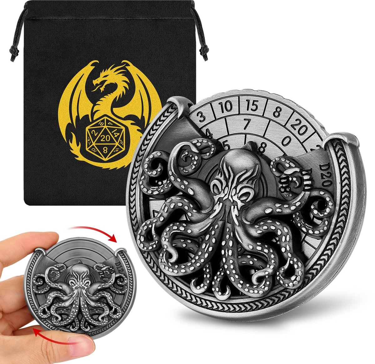 Omgoods - Octopus Wheel Dice Spinner - Metalen Dobbelstenen Roulette voor Rollenspel