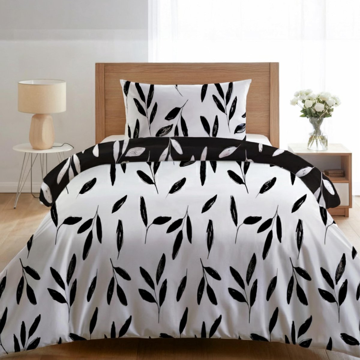 Omgoods - Duvet Dekbedovertrek 135x200 cm met Kussensloop - Bloemenpatroon en Oeko