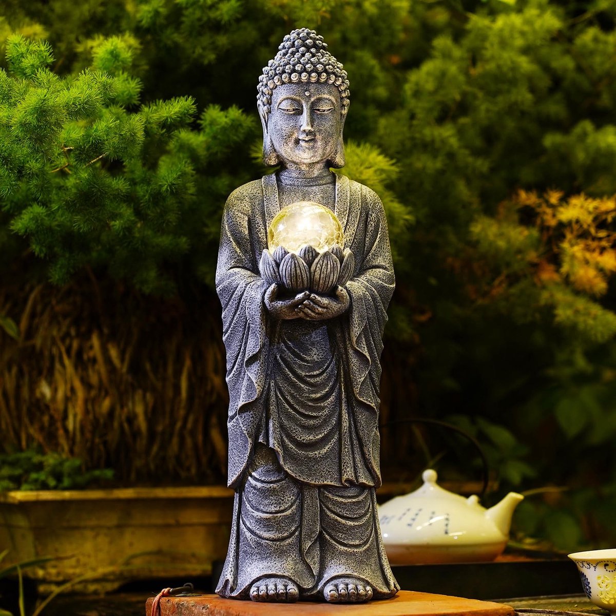 Omgoods - Yeomoo Solar Buddha Figurine - Grote Spirituele Decoratie voor Zen Tuin