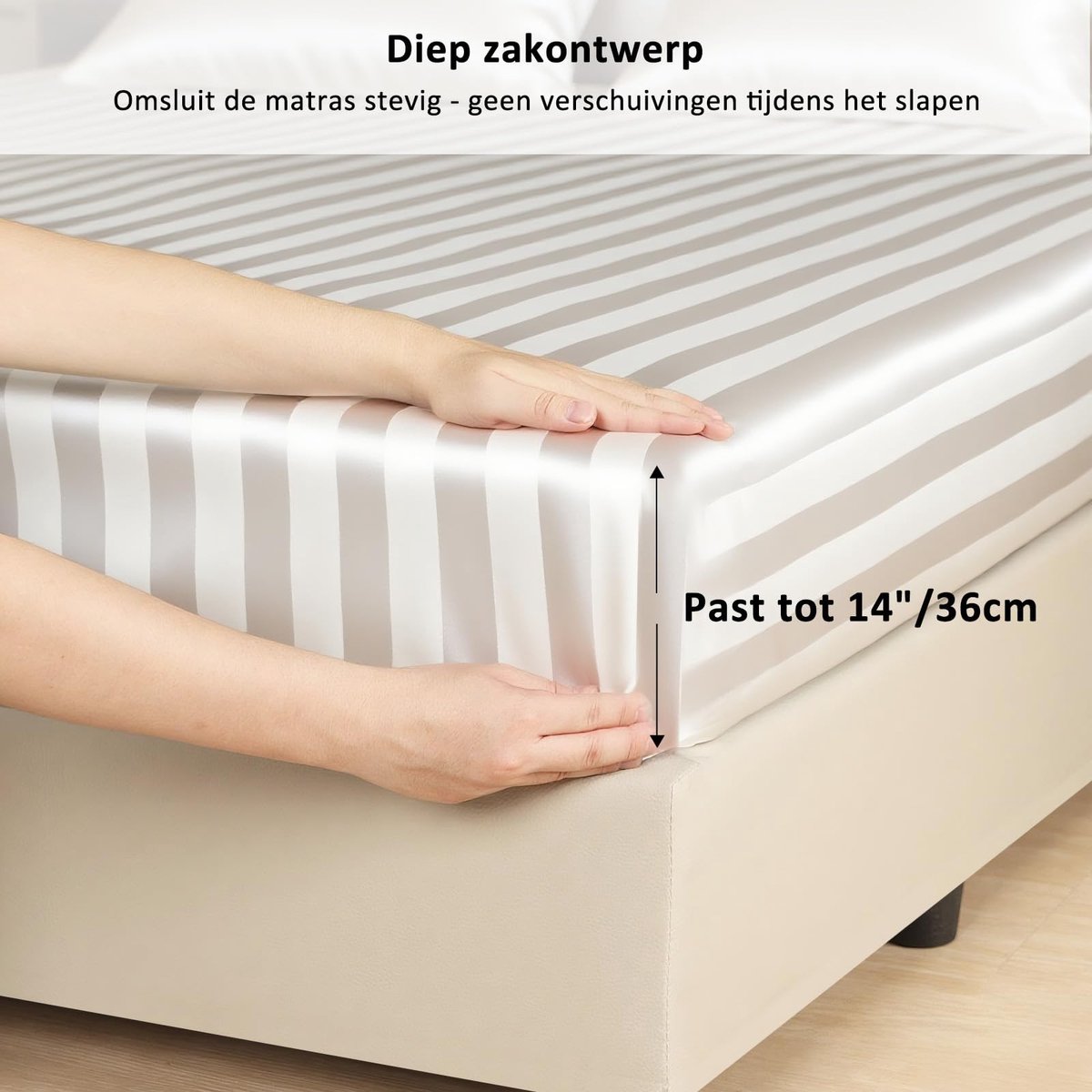 Omgoods - Satin Fitted Sheet - Polyester met Strepen (100 x 190 x 36 cm)