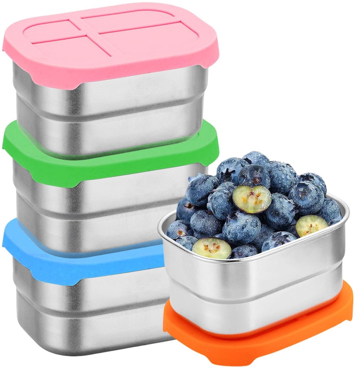 Omgoods - Set van 4 RVS Snackdozen met Siliconen Deksel
