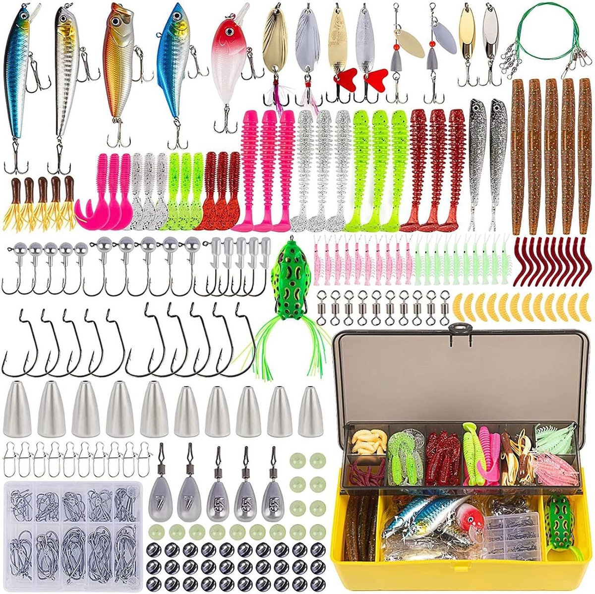 Visaas, set rubberen vissen, vissen, kunstaas, set inclusief vishaken, wormen, spinner, hoogtehaken, gids - zoetwater, zout water, ijsvissen, vliegen, vissen, cadeau