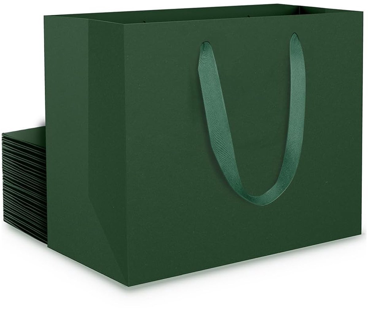 Omgoods - 20 Donkergroene Luxe Cadeautassen - 22x10x18cm - 230GSM Papier voor Feestdagen
