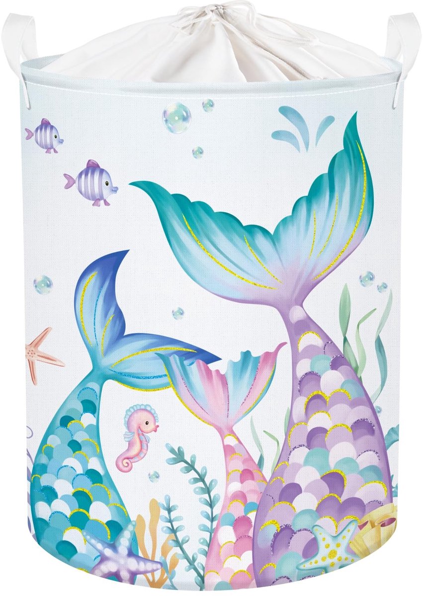Omgoods - Vouwbare Wasmand voor Kinderen, Zeemeermin Motief, 63L