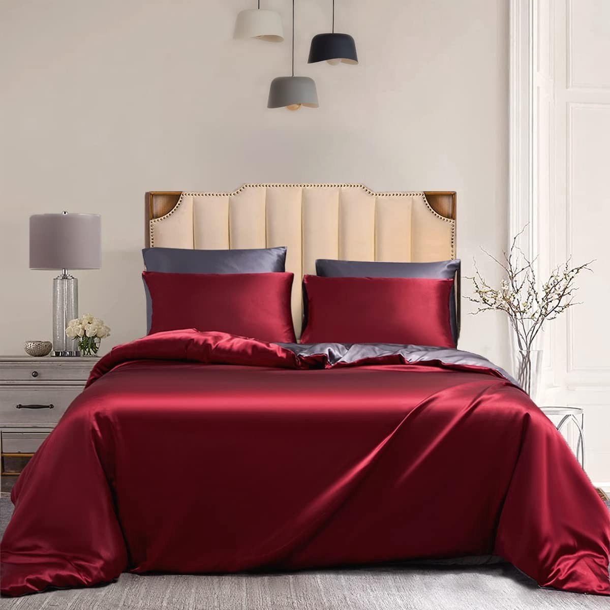 Omgoods - Damier Satin Dekbedovertrekset met Kussenslopen 220 x 240 cm