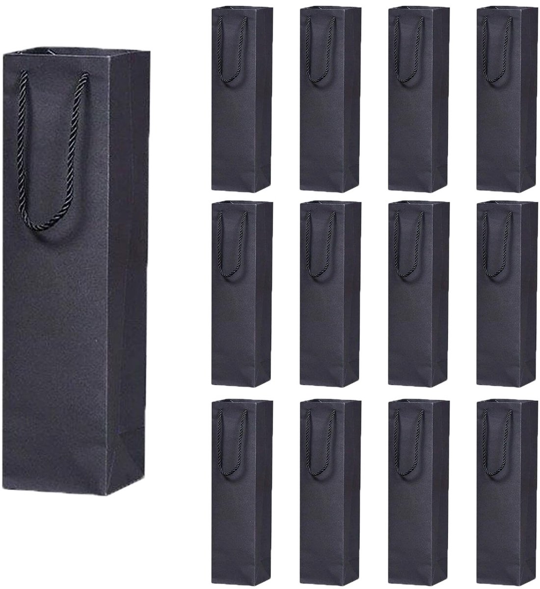 Omgoods- Cadeauzakjes 12 Stuks - Papieren Zakjes - Wijngeschenkzakken - Herbruikbare Flesgeschenktas - Draagtas Met Handvat - 35 x 9 x 9 cm - Geschenktassen