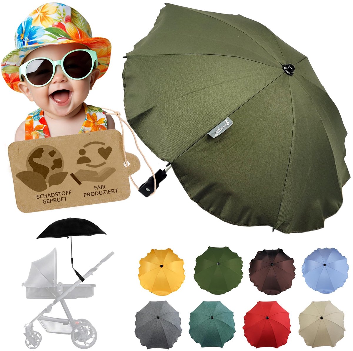 Omgoods - Parasol met UV Bescherming 50+ voor Kinderwagens en Buggies