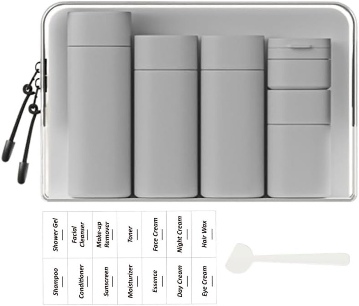 5-pack korte en modieuze reisflessen TSA goedgekeurd, BPA-vrije reisformaat reiscontainers navulbare knijpflessen voor cosmetische shampoo crème conditioner lotion zeep (Nordic Grey)