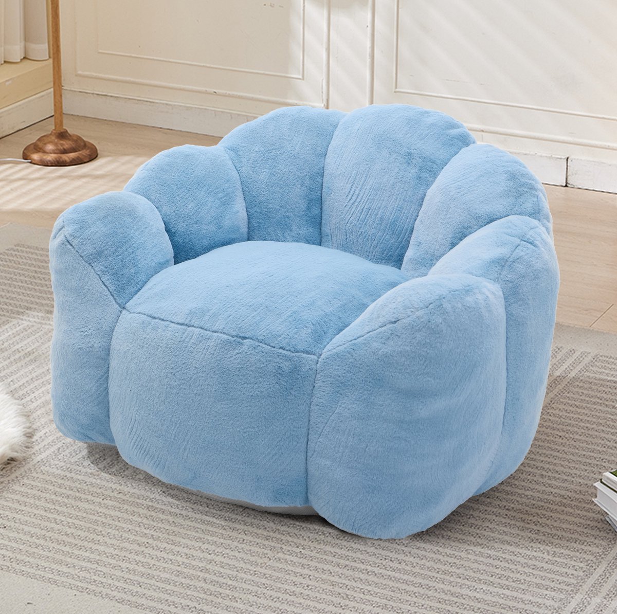 FloraGrace Zitzak - Lotusvorm Loungestoel Voor Volwassenen - Zonder Montage, Licht Verplaatsbaar & Comfortabel - Voor Woonkamer, Slaapkamer En Hal - Pluche - Blauw