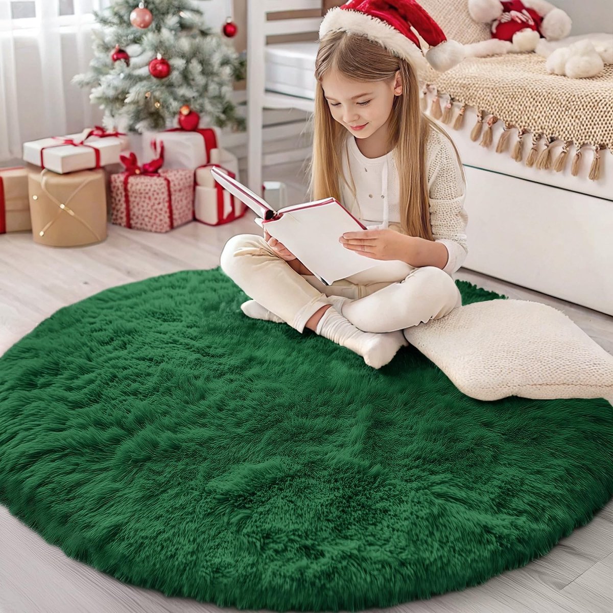 Omgoods - Fluffy Shaggy Tapijt voor Woonkamer - 160 cm Rond - Donkergroen