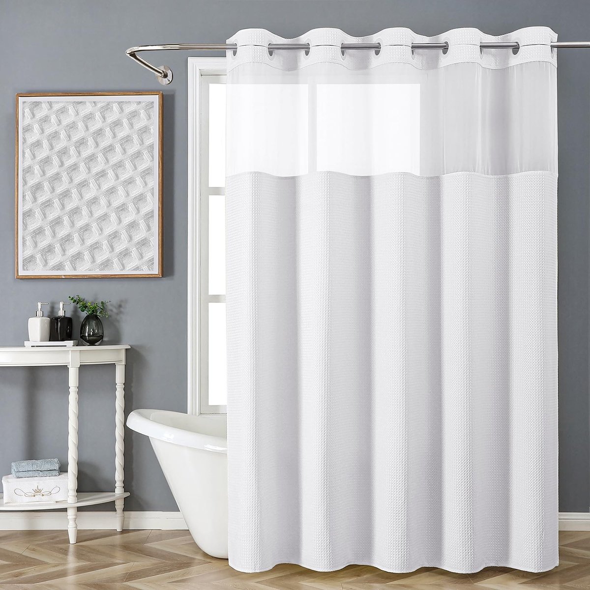 Omgoods - Waterdicht Douchegordijn Zonder Haken met Mesh Top 72 x 75 inch
