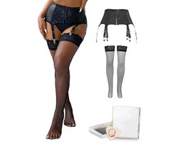 ohyeahlady Jarretelhouder set grote maat kousen en kousenhouder set Jarretelhouder kunstleer metalen clip onderkant net zelffixerende outfit chic hot