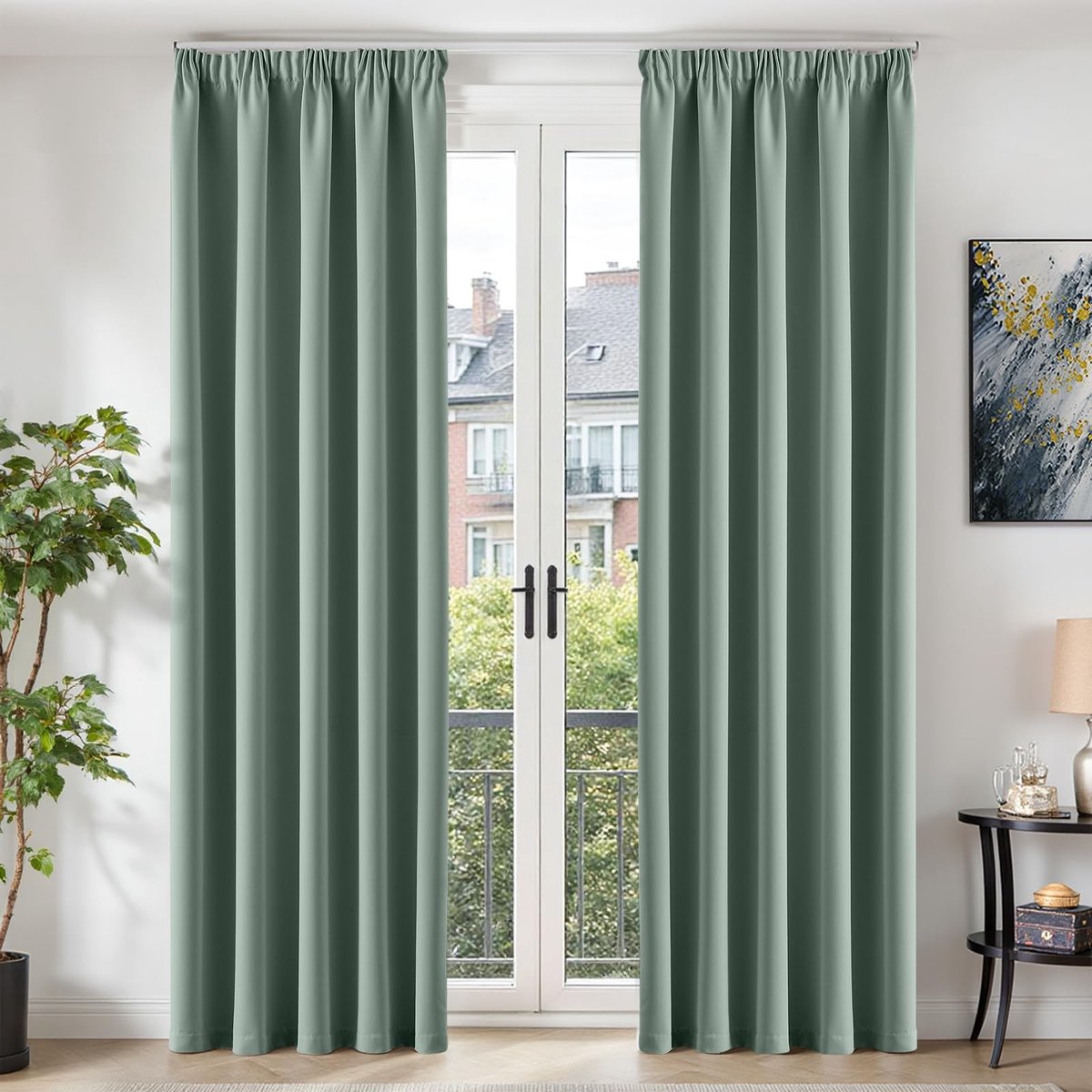 Omgoods - Opaque Blackout Gordijnen Set van 2 - Modern Grijs-Groen 245x140 cm