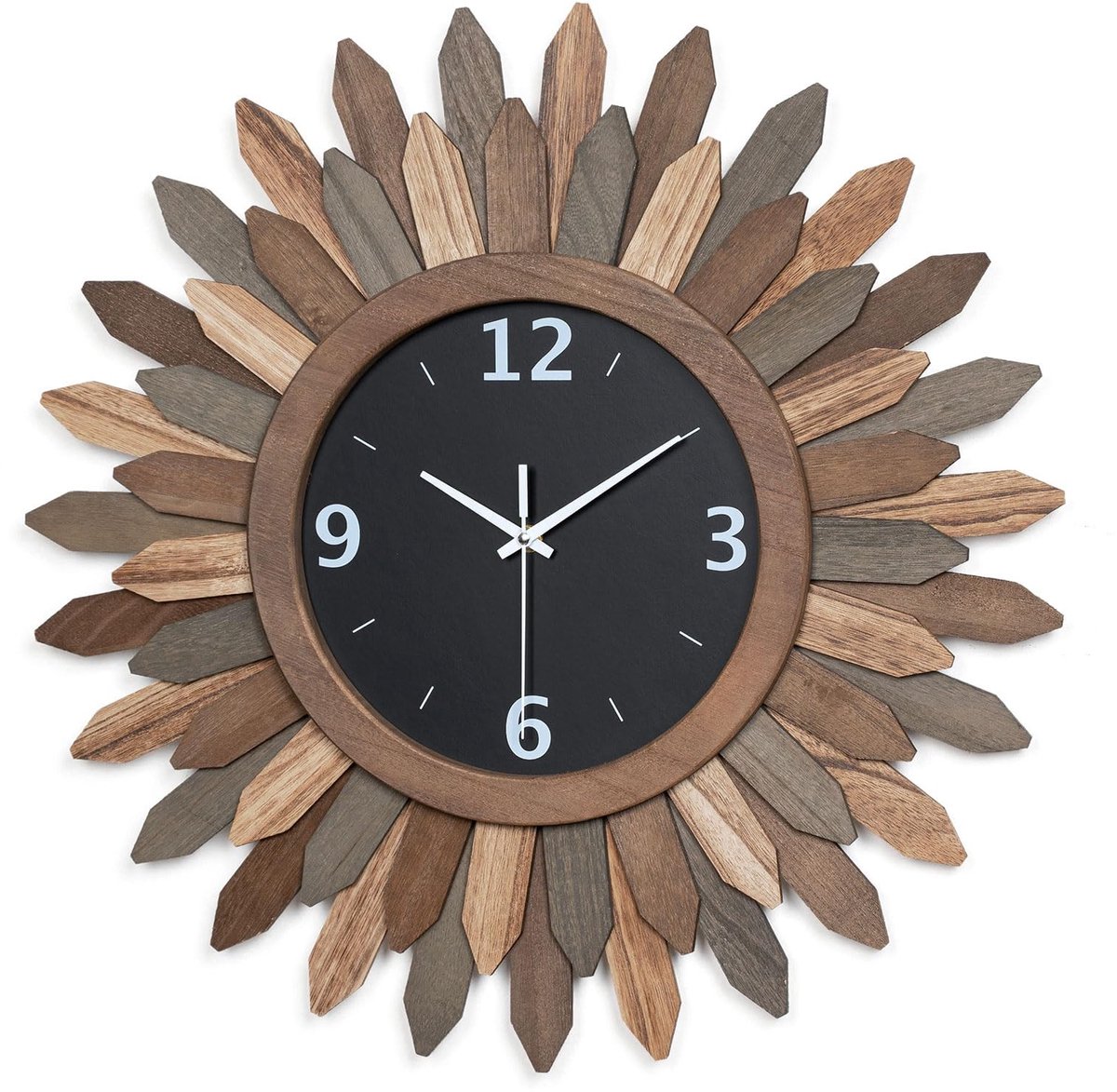 Omgoods - Grote Wandklok voor Woonkamer - Stille Houten Klok met Retro Boho Design