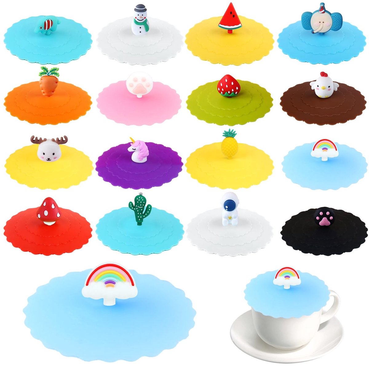 Omgoods - Silicone Deksel voor Glazen - 16 Stuks Herbruikbare Glazen Lids voor Drankglazen
