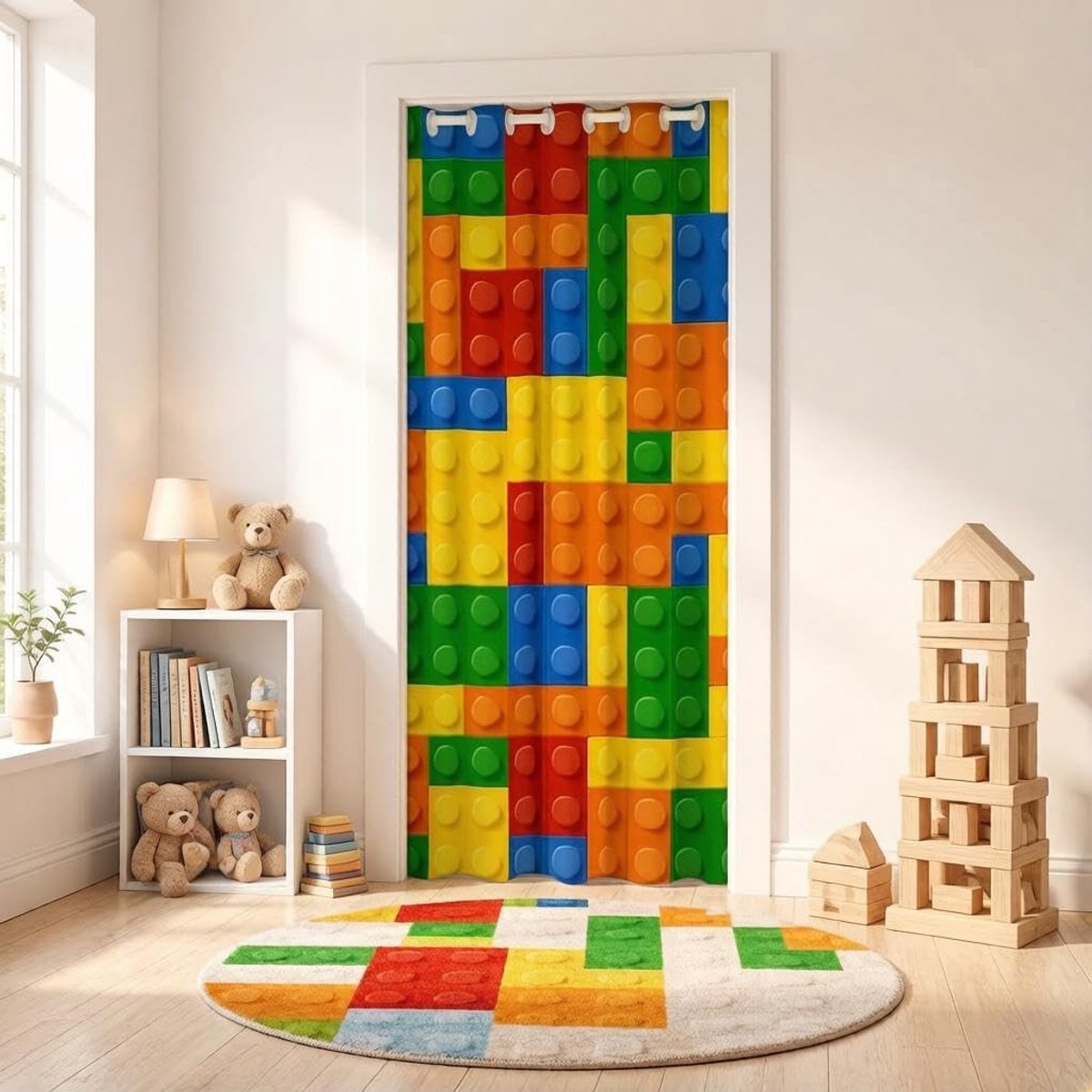 Omgoods - Speelse Deurgordijn met Bouwstenen - Isolerend en Privacy 52x70 Inch