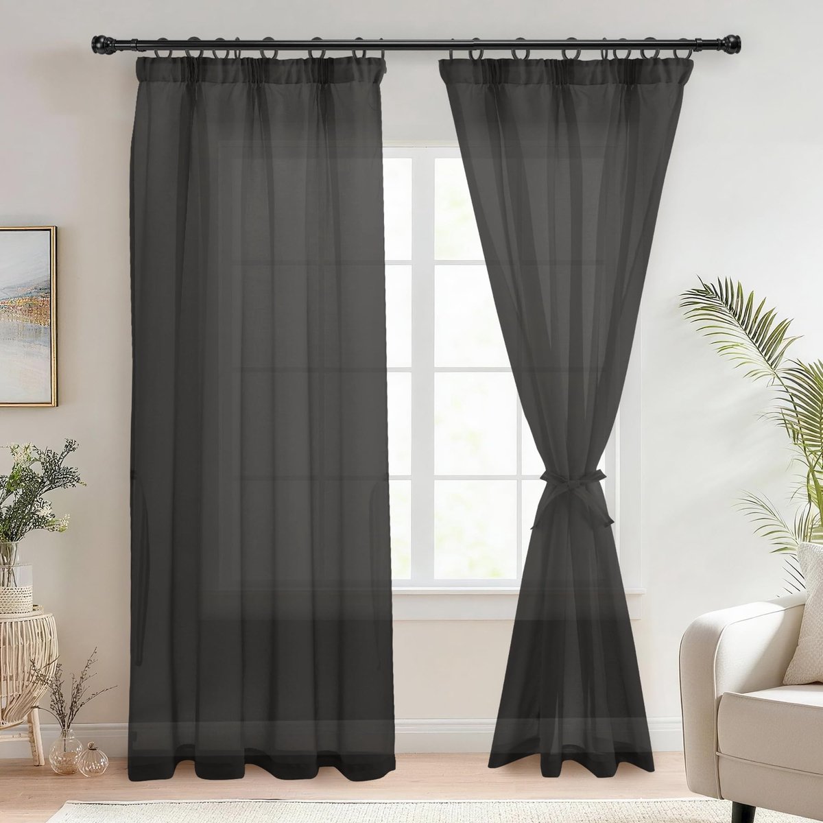 Voile gordijnen 245 x 140 cm - linnenlook - semi-transparant - eenvoudig te installeren - SnelShoppen