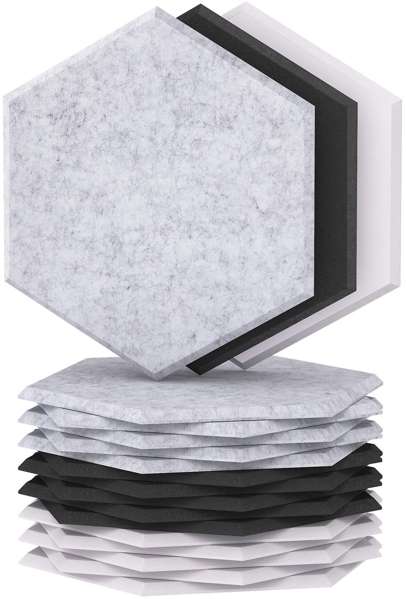 Omgoods - 18 Stuks Geluidsisolatiepanelen - Zelfklevende Hexagon Akoestische Wandpanelen voor Studio en Kantoor