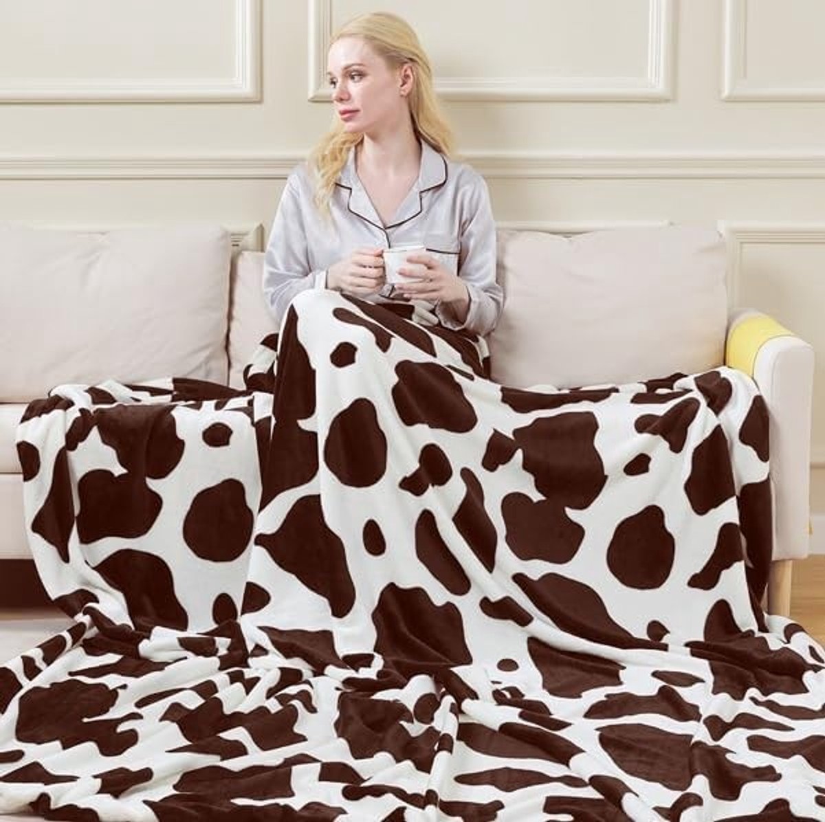 Omgoods - Dikke Fleece Dekens 220x240 cm - Koe Bruin