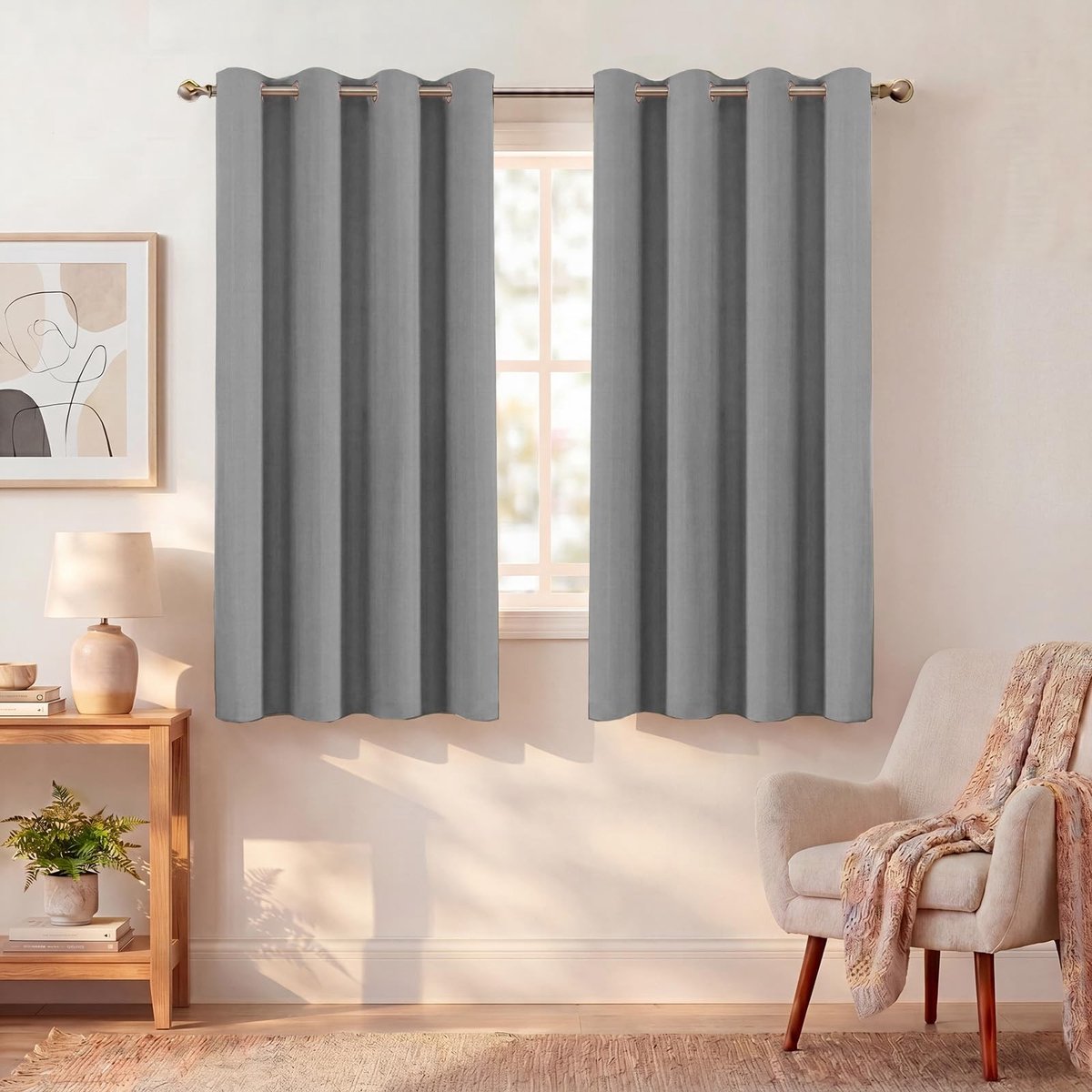 Omgoods - Verduisteringsgordijnen voor Binnen - 140 x 145 cm - Set van 2 Warmte-isolerende Gordijnen in Grijs