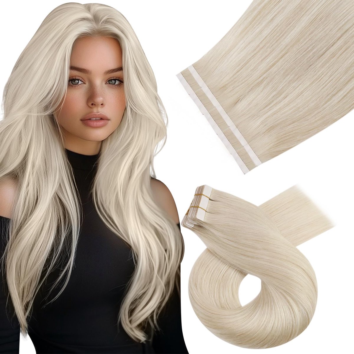 Omgoods - Tape In Haarextensions - Echte Mensenharen - Blonder Platinum #60