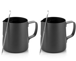 Omgoods- Melkkannetje 2 stuks - Roestvrij Stalen Kit - Melkkan met Maatmarkering - Latte Art Pen - Voor Latte/Espresso - Vaatwasmachinebestendig