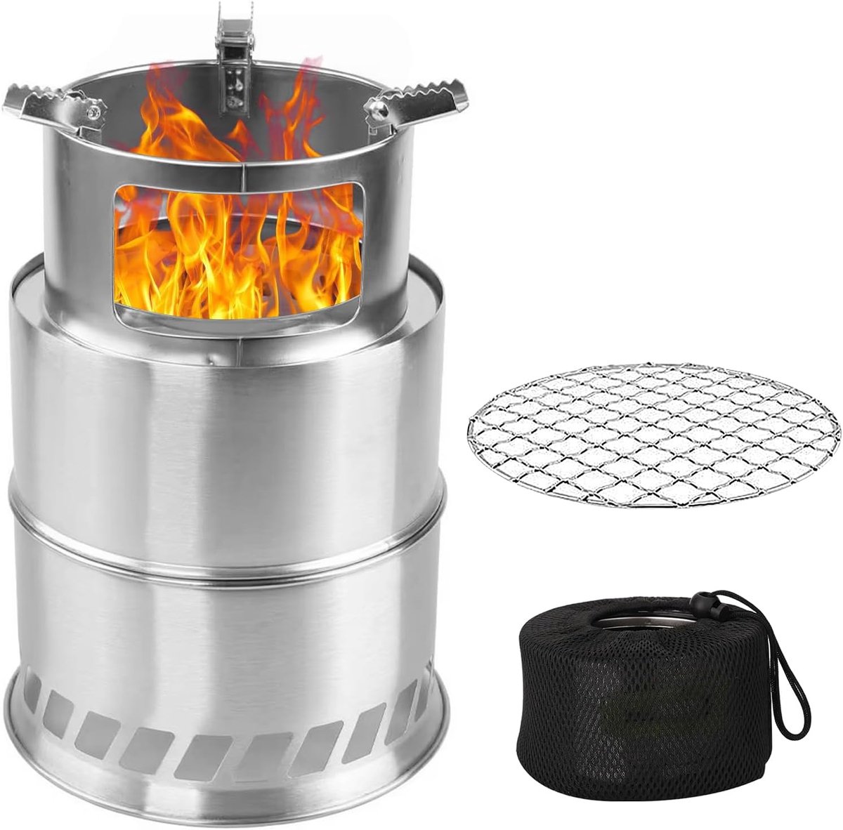 Houtkachel Kamperen - Outdoor Kooktoestel - Buiten Koken - Opvouwbaar Winddicht - 20 cm - Zilverkleurig