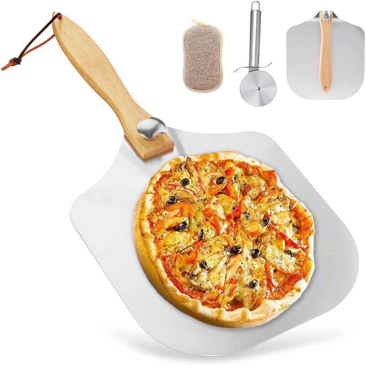 Omgoods - Pizza Schep Aluminium met Houten Handvat - Perforeerde Pizza Shovel