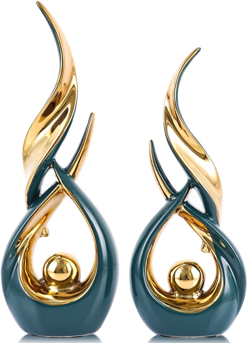 Omgoods - Gouden Keramische Abstracte Beeldenset - Moderne Decoratie voor Thuis
