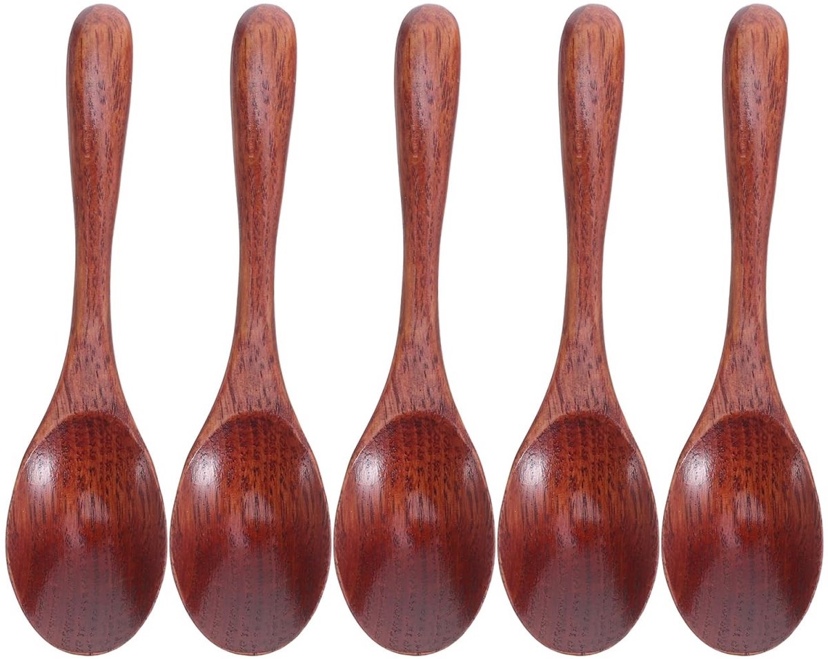 Omgoods- Houten Koffielepels 5 Stuks - Japanse Roerlepel - Ergonomisch Handvat - Lichtgewicht - Authentieke Stijl - Voor Koffie/Thee - Theelepels