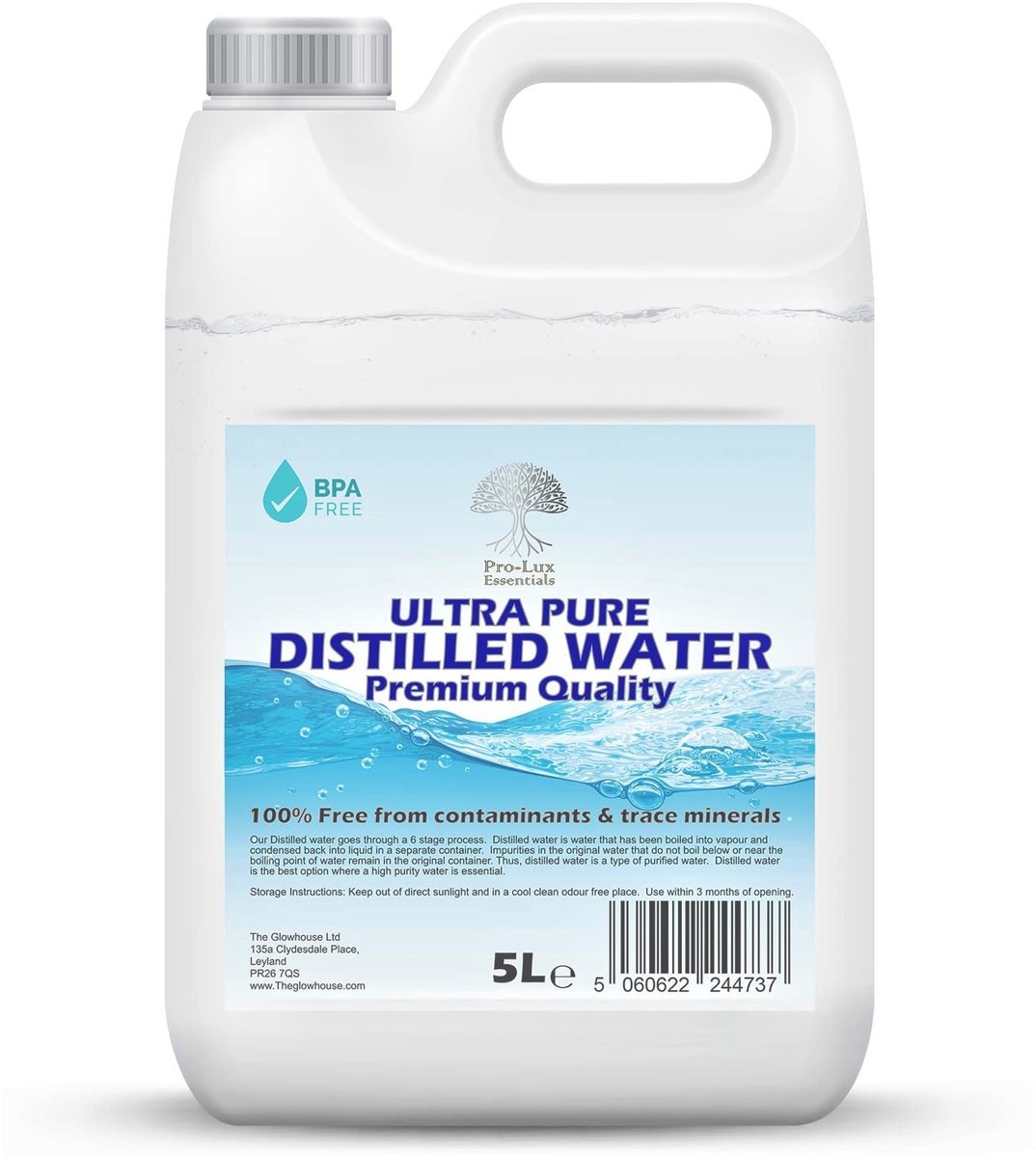 Omgoods - Gedestilleerd Water 100% Puur - Premium Kwaliteit voor Stoomstrijkers en Meer (5L)