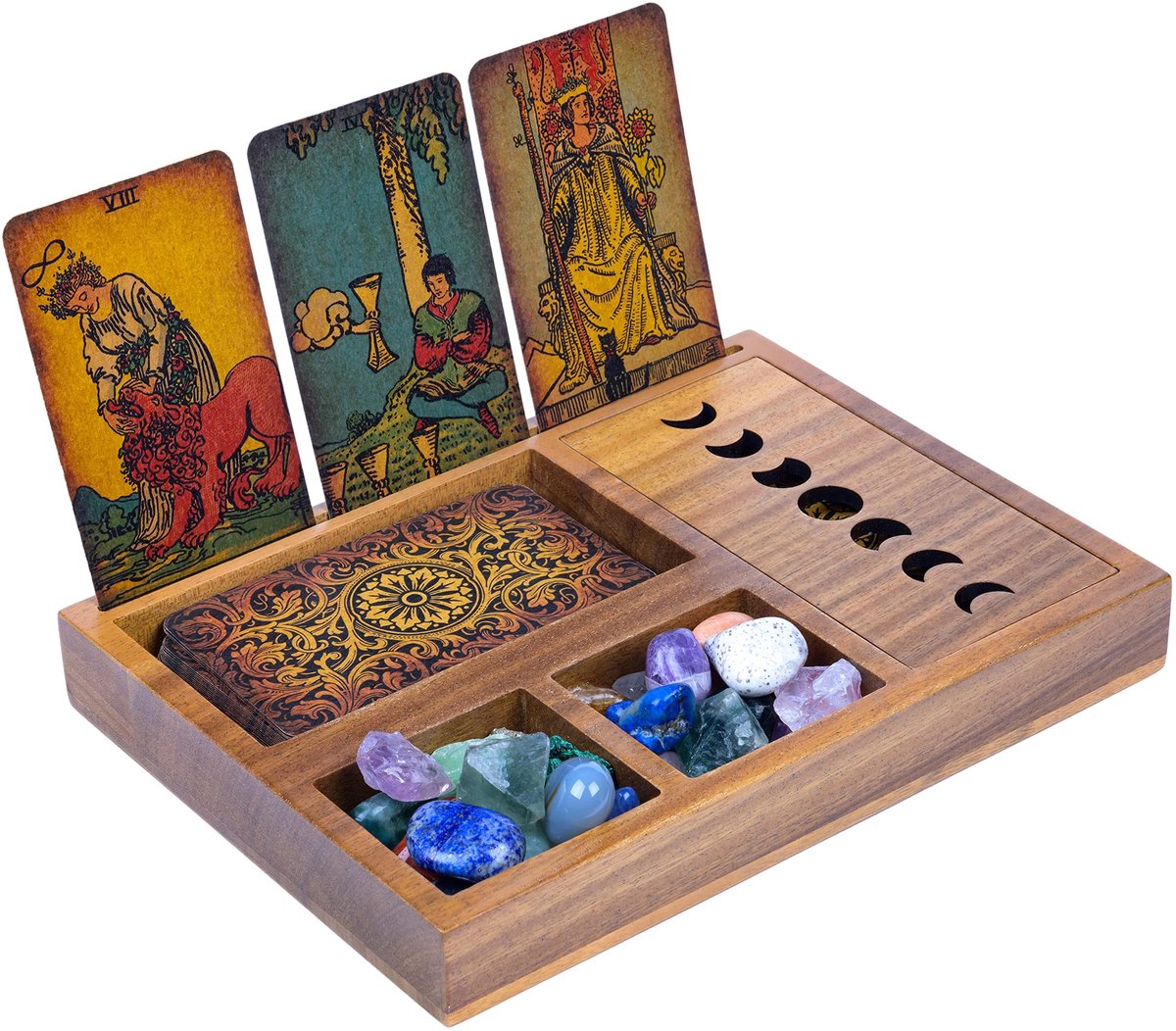 Omgoods - Tarot Kaart Houder Box met Kristalhouder en Maanfase Ontwerp