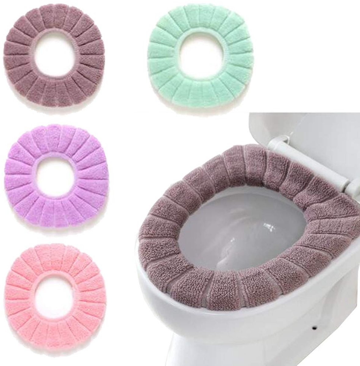 Omgoods - 4-Pcs Toilet Zitkussen - Zachte Winter Warmte Mat met Plastic Ring